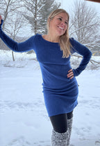 Anne - Straight dress with long sleeves and a boat neckline